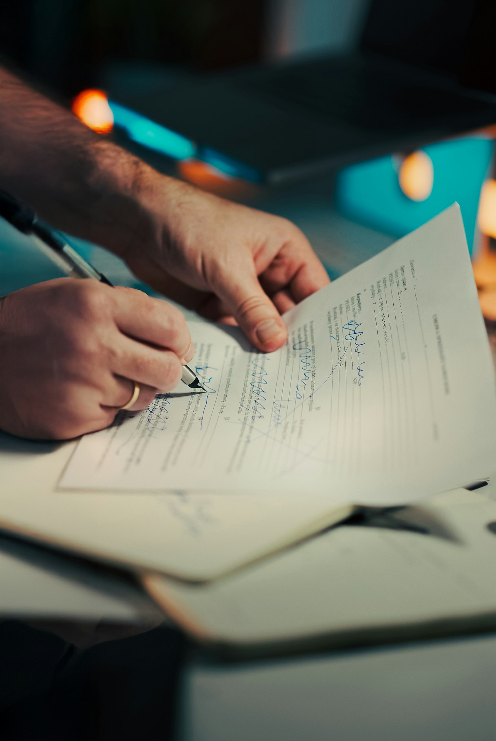 Person signing paperwork with a pen